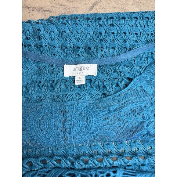 Umgee Women’s Teal Tunic Coverup Sz Large Crochet Lace - Picture 4 of 9